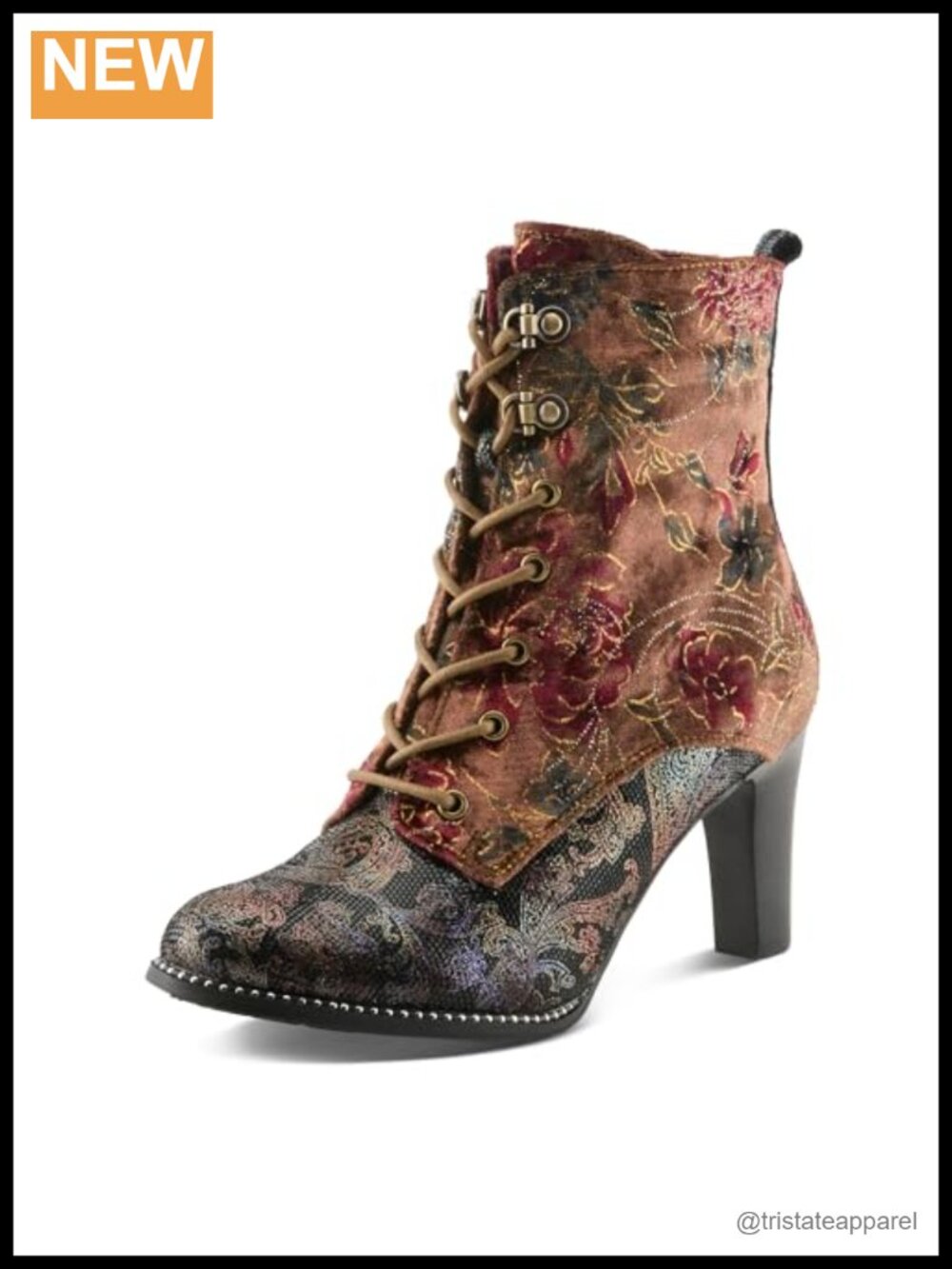 Boho Suede Lace-Up Booties with Floral Embossing